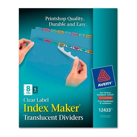 Avery Dennison Avery Index Maker Easy Apply Clear Label Divider, Blank, 8.5"x11", 8 Tabs, 5 Sets, Plastic/Multi 12433